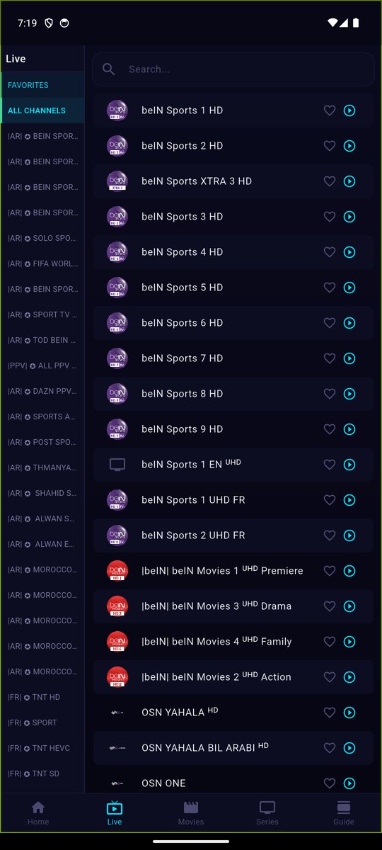 Live TV channel list in Streavo
